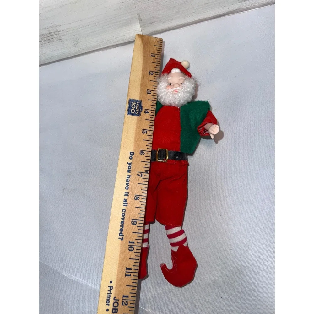 Vintage Santa Claus Elf Doll Porcelain Face Red Felt Suit Striped‎ Legs 11 Inch